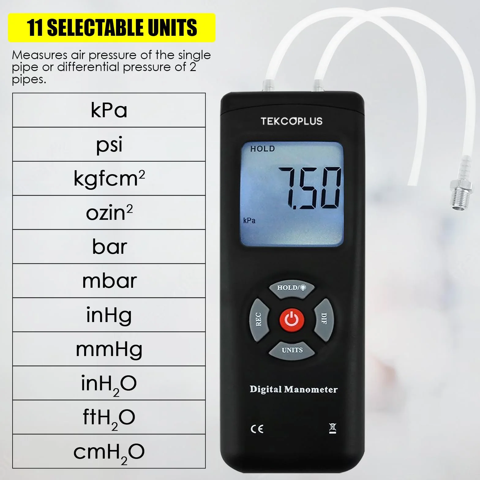 Manometro, Tester di Pressione del Gas a Doppia Porta, Manometro Digitale Professionale per HVAC, Misuratore di Pressione dell'Aria, Manometro Differenziale con Display LCD Retroilluminato