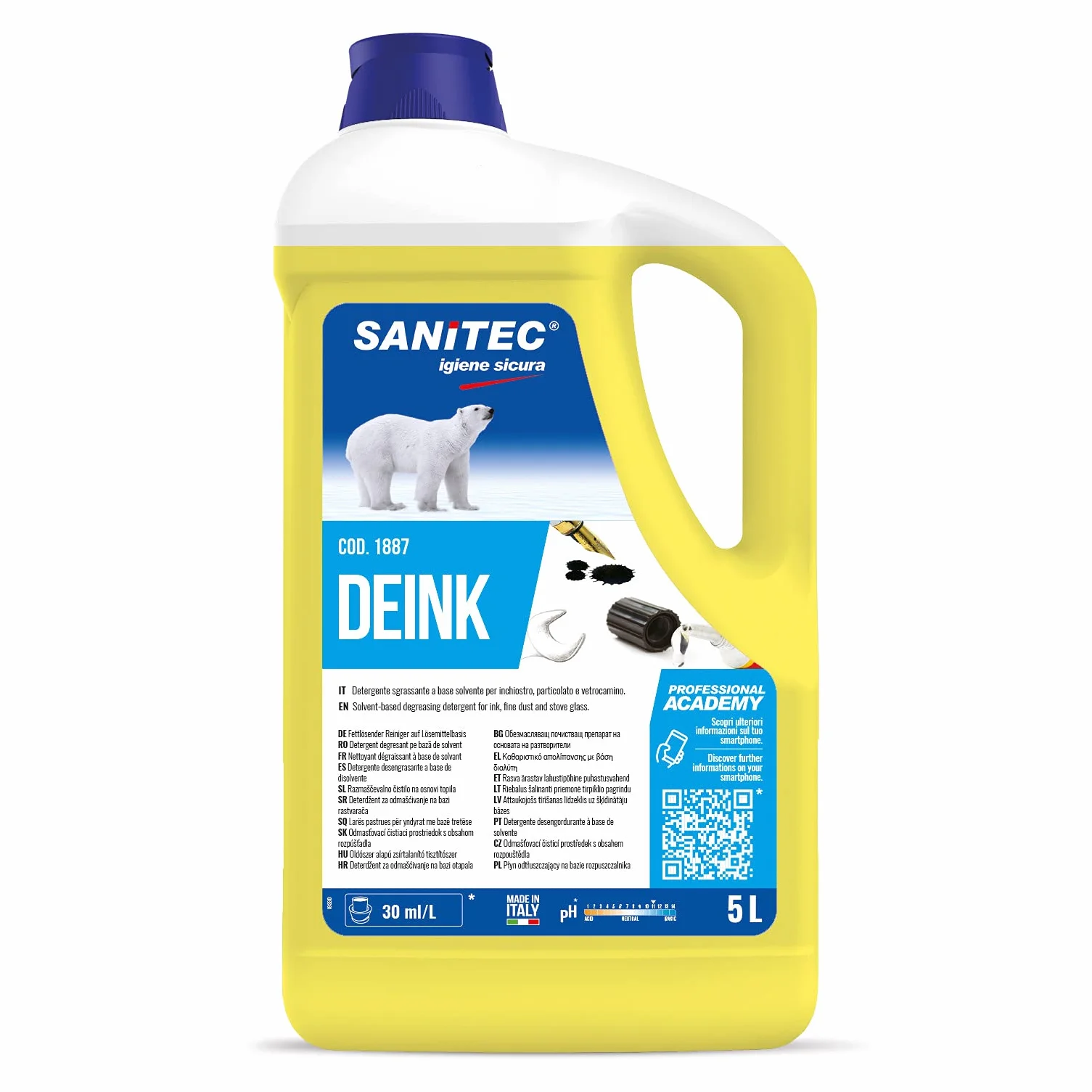 SANITEC igiene sicura Deink - Detersolvente Sgrassante per Inchiostro, Colla, Grasso, Graffiti e Vetrocamino - 5 kg