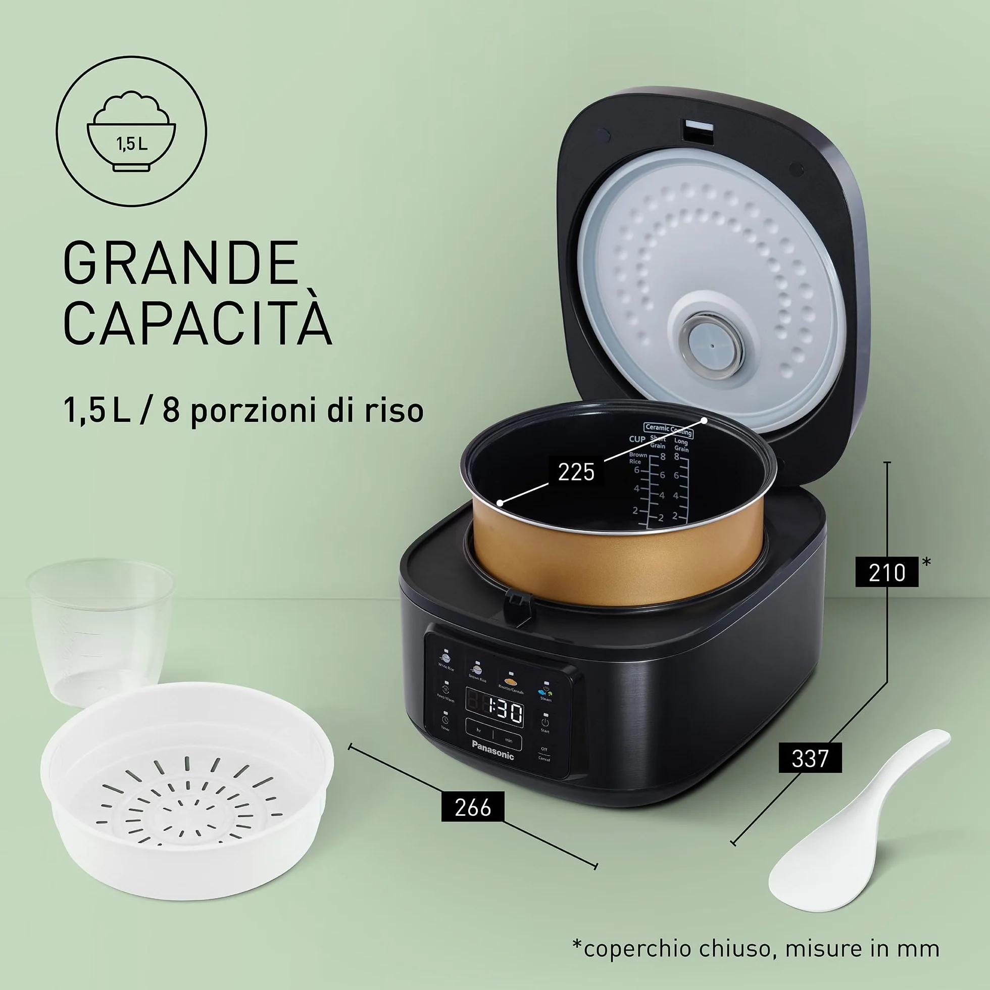 Panasonic Cuociriso Automatica con Vapore Fuzzy Logic, 1,5 litri, Nero