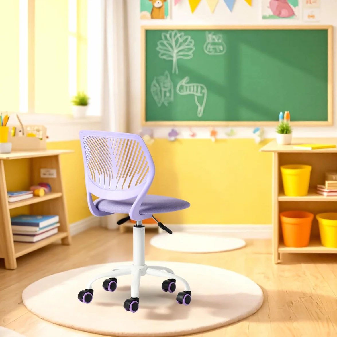 FurnitureR Sedia ergonomica scolastica con schienale in rete traspirante, altezza regolabile, viola morandi