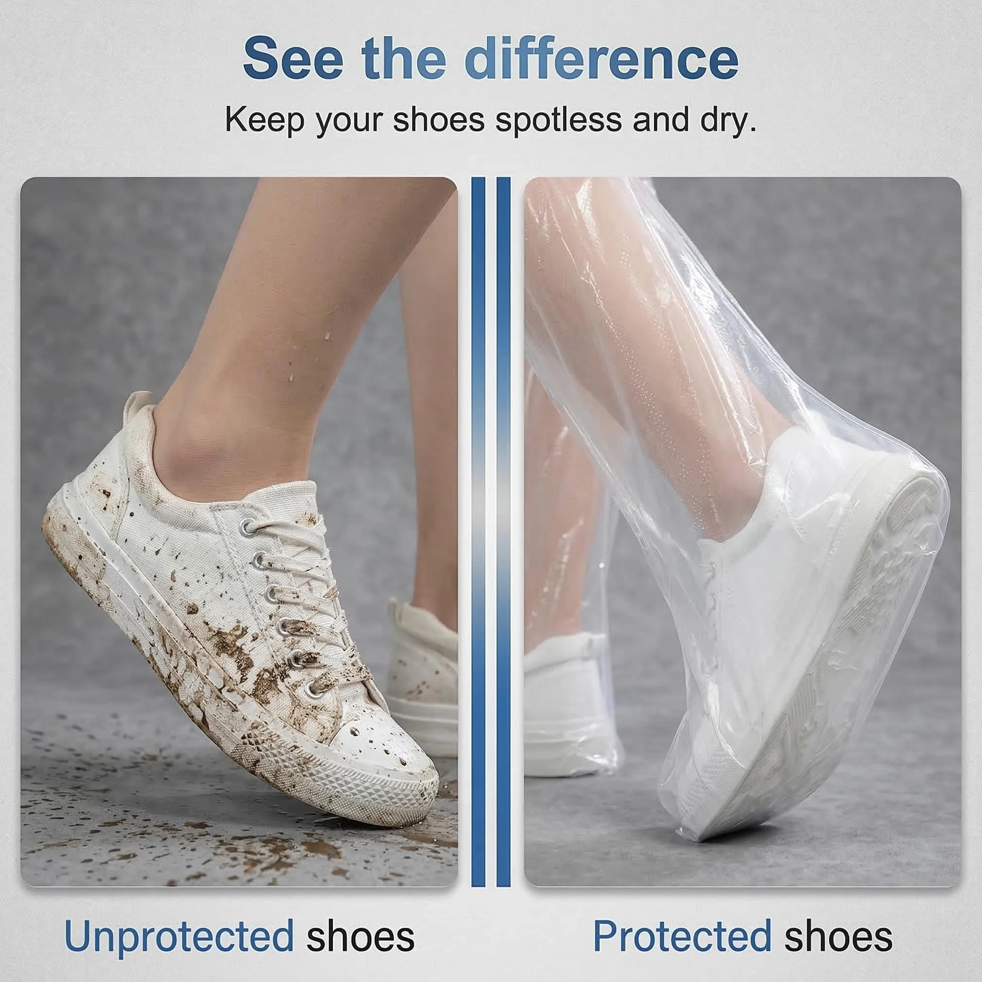 Copri Scarpe Impermeabili Antistrappo con Elastico Protettivo per Pioggia e Bicicletta, Calzari Usa e Getta Fino alla Taglia 46 (Trasparente)