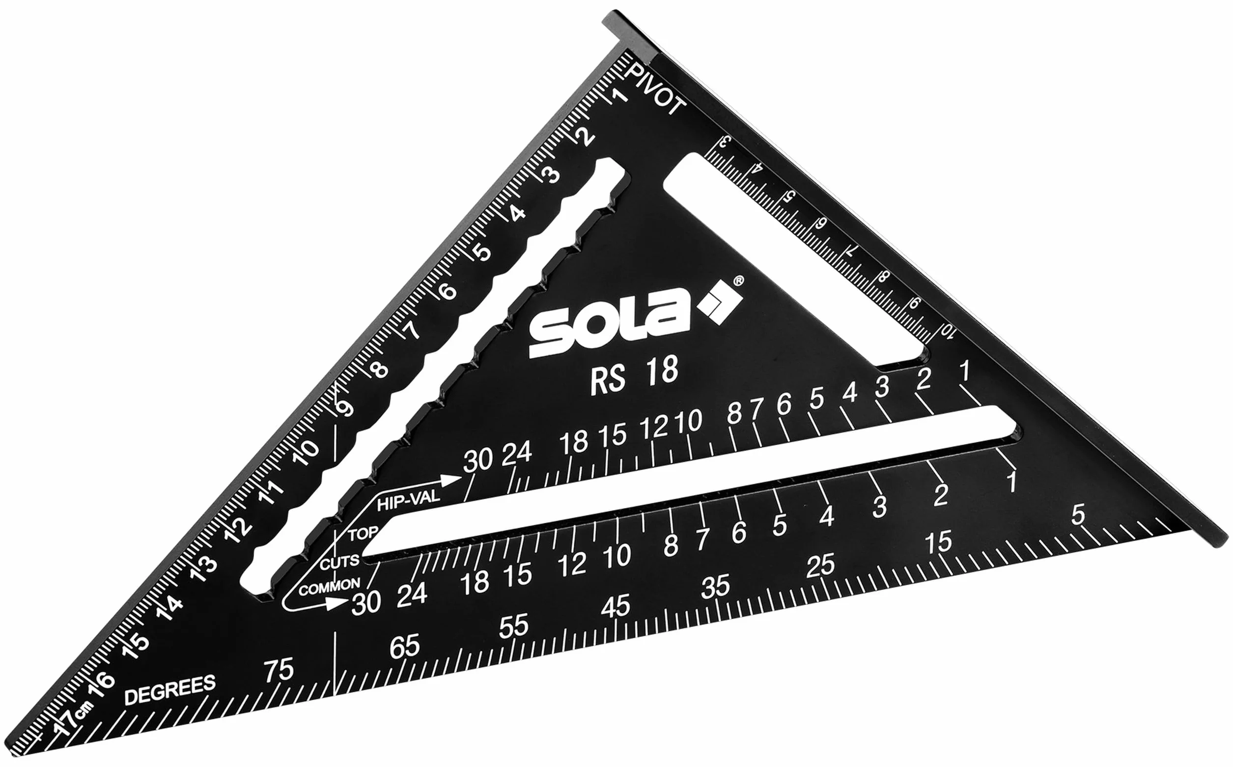 SOLA - RS 18 – 5 in 1 – Angolo di arresto 18 cm – Robusto angolo di falegnameria in alluminio con scala metrica – Angolo multifunzione: righello, angolo di arresto, angolo obliquo, goniometro