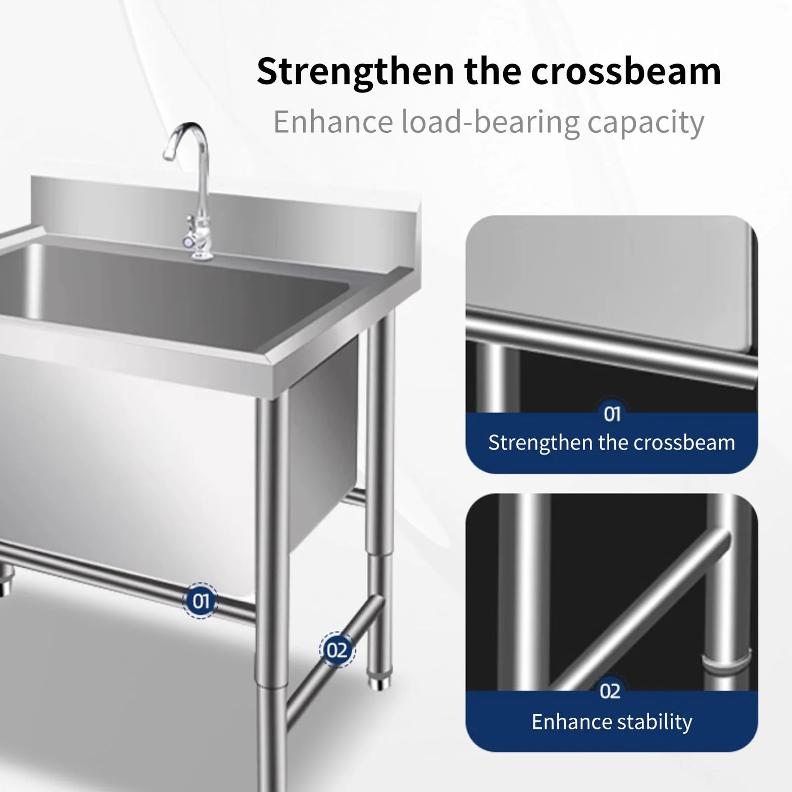 Lavello da cucina in acciaio inox, con rubinetto, lavabo, industriale, per ristorante, cucina, lavanderia, garage (dimensioni: 80 x 60 x 80 cm, profondità 40 cm/31,5 x 23,6 x 31,5 -