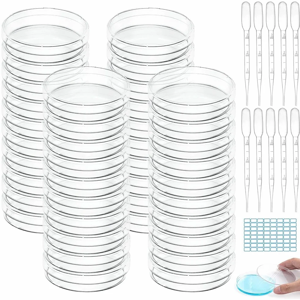 Petri Dishes 55mm x 13mm Sterile Piastra Petri in Plastica Trasparente 40 Pezzi con Contagocce