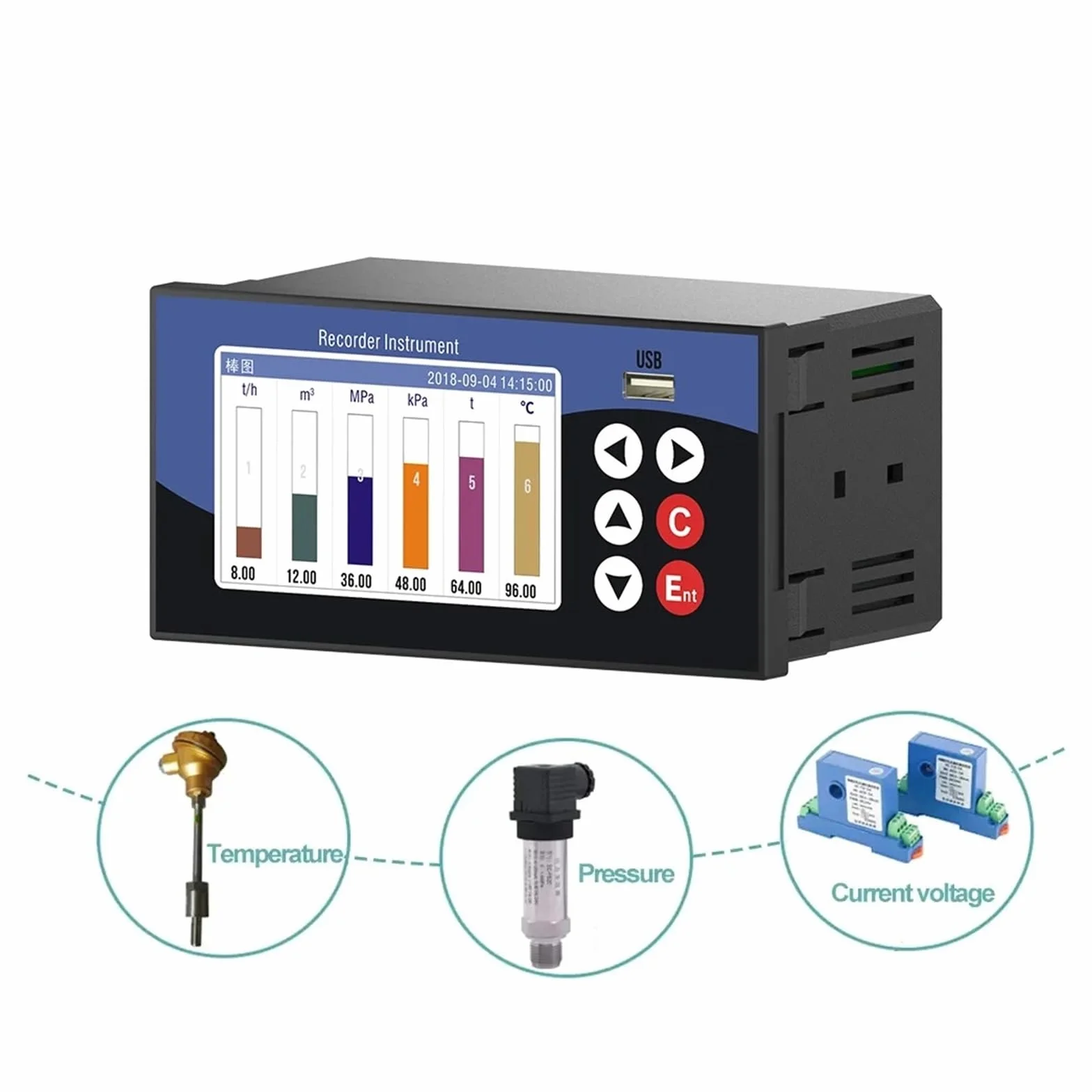 Registratore di dati grafico Temperatura PT100 KJ 4-20mA Datalogger multicanale Data logger analogico(6 Channels RS485)
