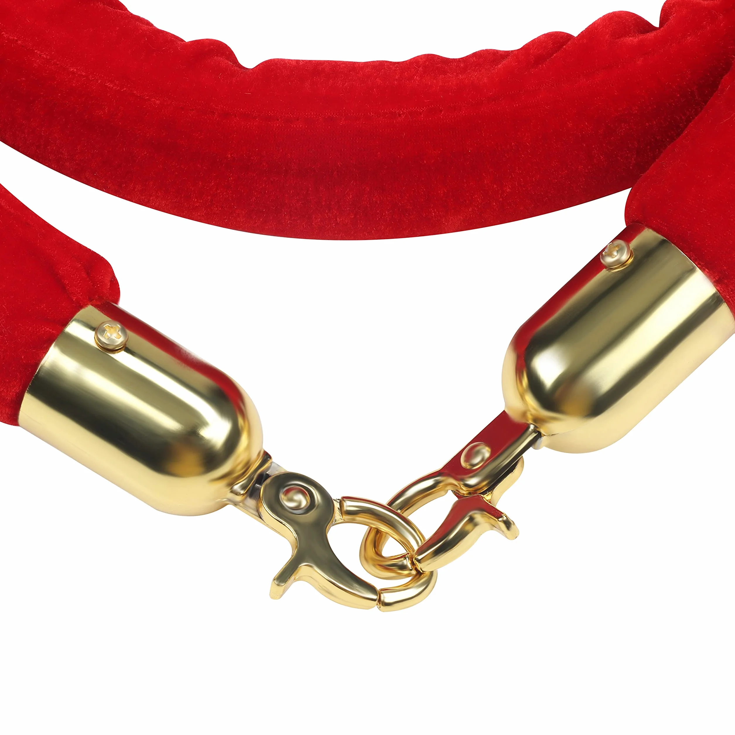 Belle Vous 2pz Corda Corrimano per Paletti Delimitazione In Velluto Rosso- L150 x P3,5 cm - Cordone Intrecciato con Moschettoni Dorati Lucidi Testa a Sfera per Transenna Eliminacode Paletti Divisori