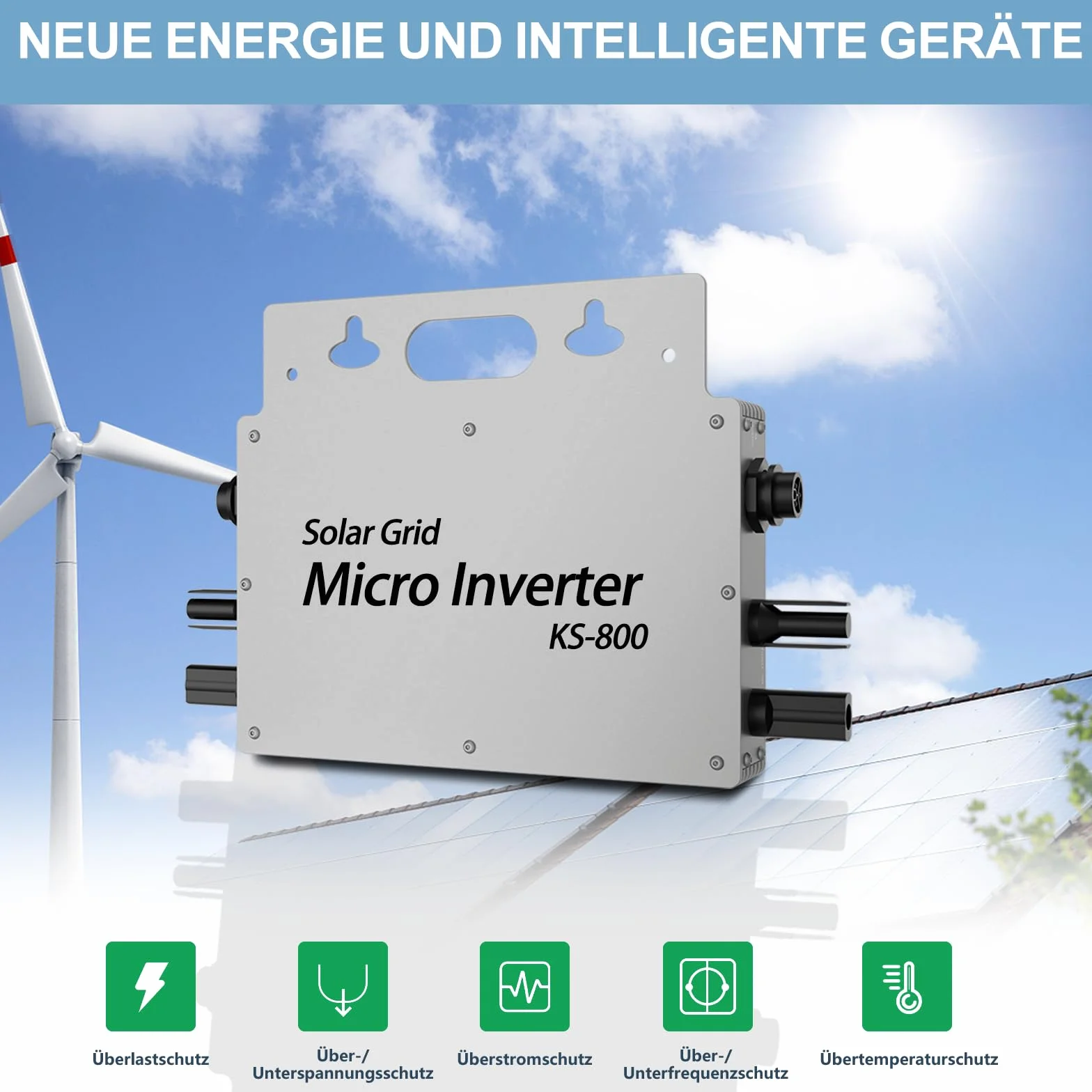 Inverter PV da 800 W, IP65, resistente all'acqua, inverter solare con applicazione WiFi per piante da balcone, microinverter per 2 pannelli solari, inverter di energia per la casa