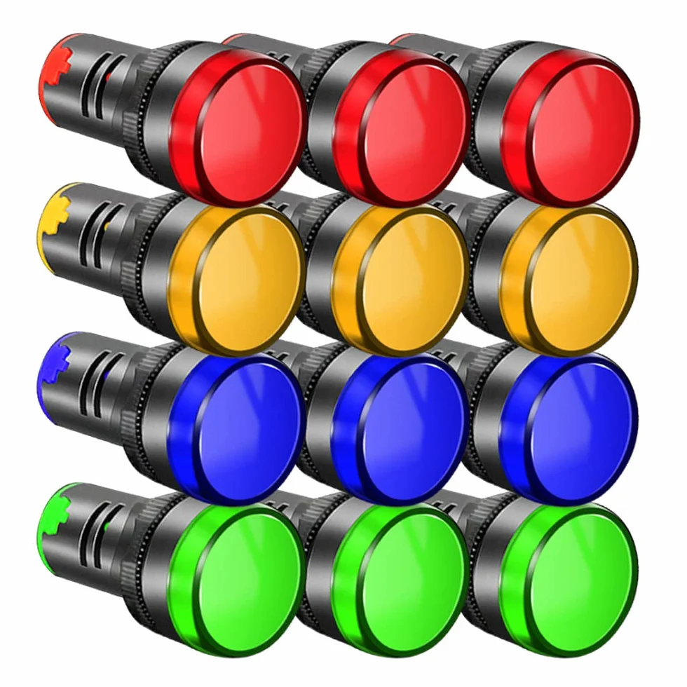 Gebildet 12pcs AC220V-380V 22mm Spia, Indicatore Luci, Luce di Segnalazione Pilota, Indicatore del Pannello, Torcia Elettrica LED (Rosso/Giallo/Blu/Verde, Ogni Colore 3 Pezzi)
