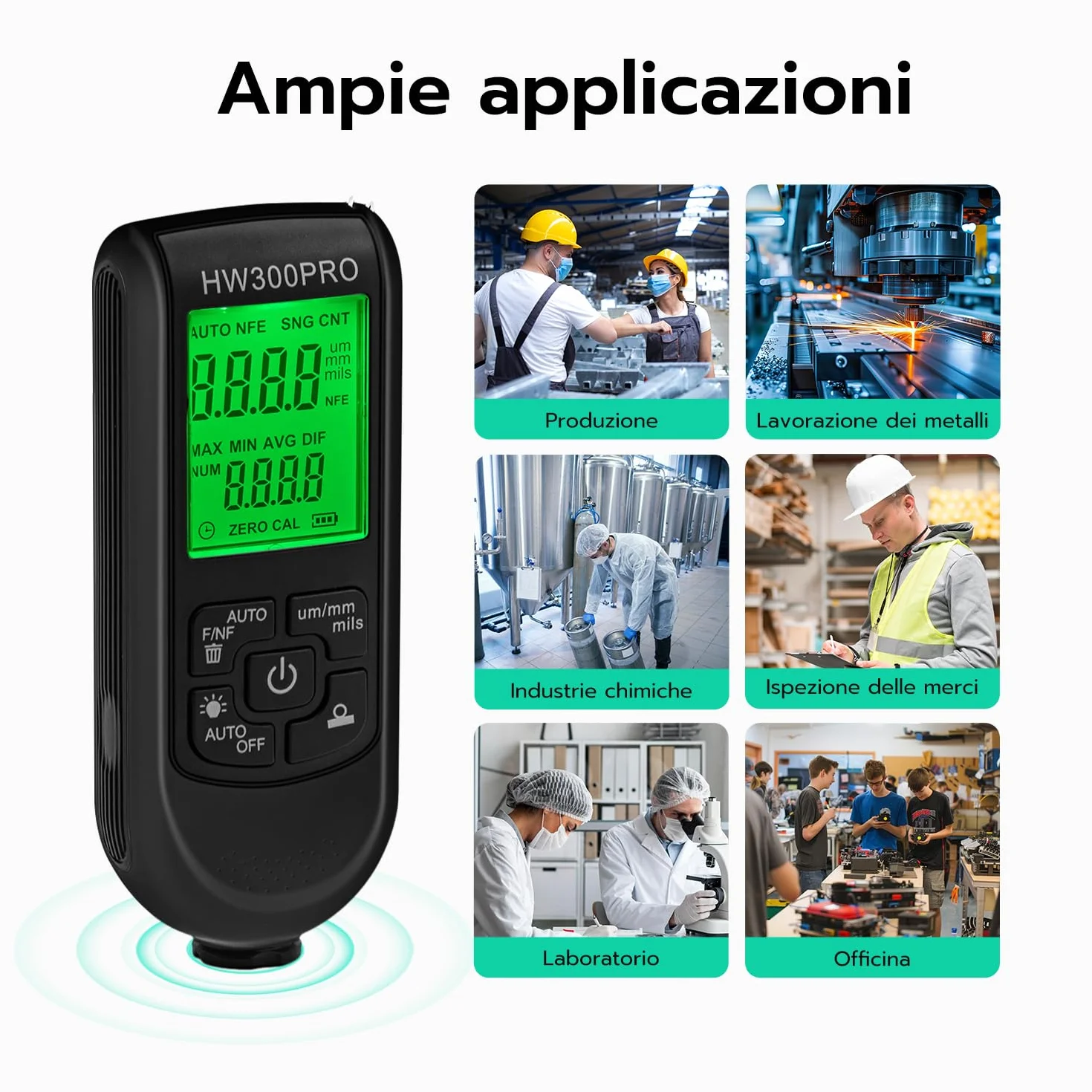 Misuratore di Spessore del Rivestimento Digitale, Spessimetro Vernice 0-2000 um, Display LCD Nero