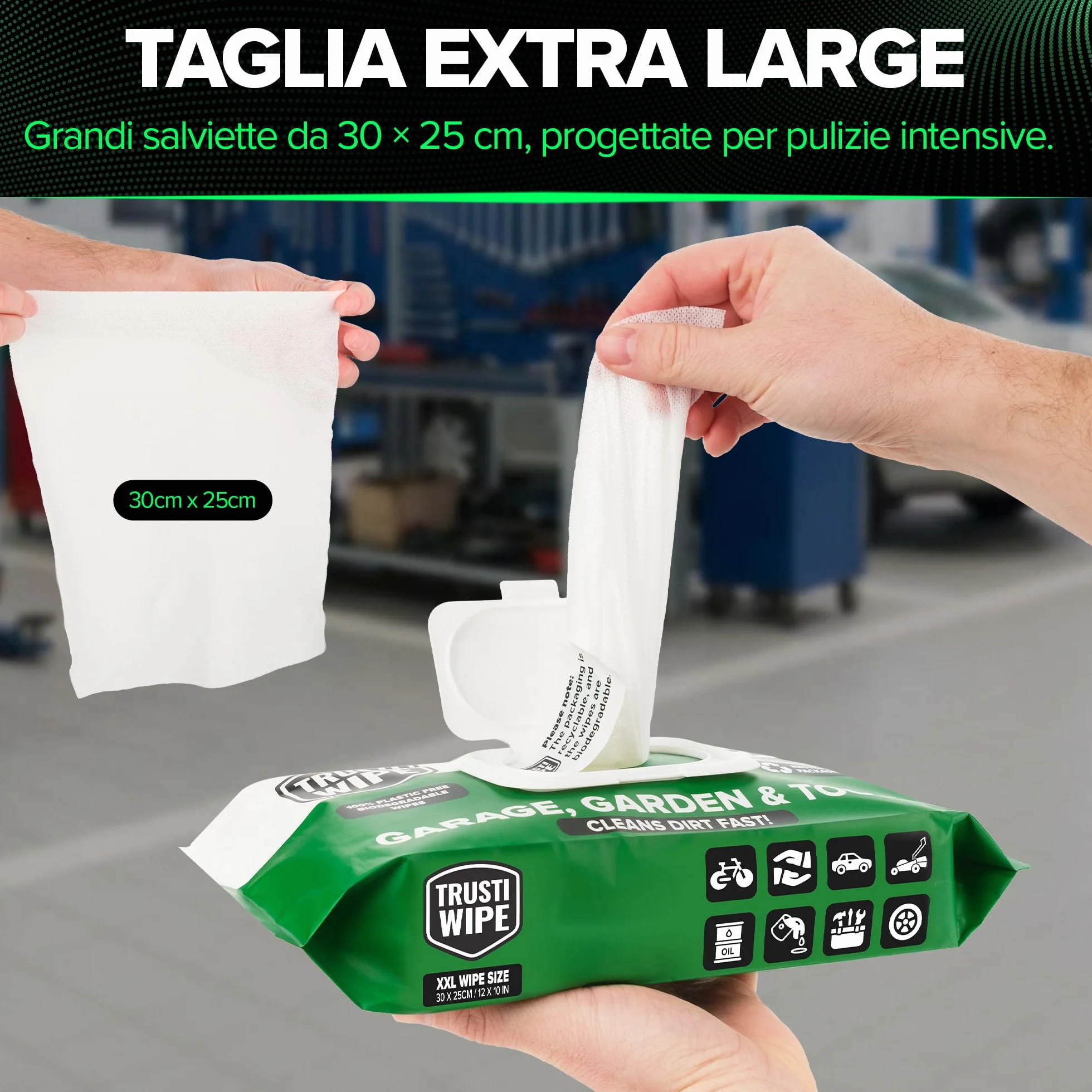 Salviette per la pulizia multisuperficie extra large 30x25 cm biodegradabili per garage officina auto