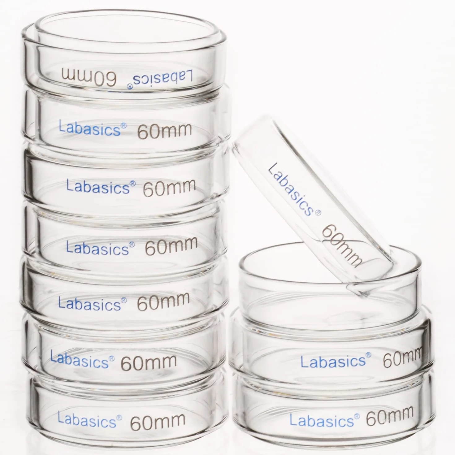 Labasics Piastre di Petri in Vetro 10pk, 60x15 mm Piastre Petri per Colture Cellulari in Vetro Borosilicato Autoclavabili con Coperchio Trasparente per Laboratorio