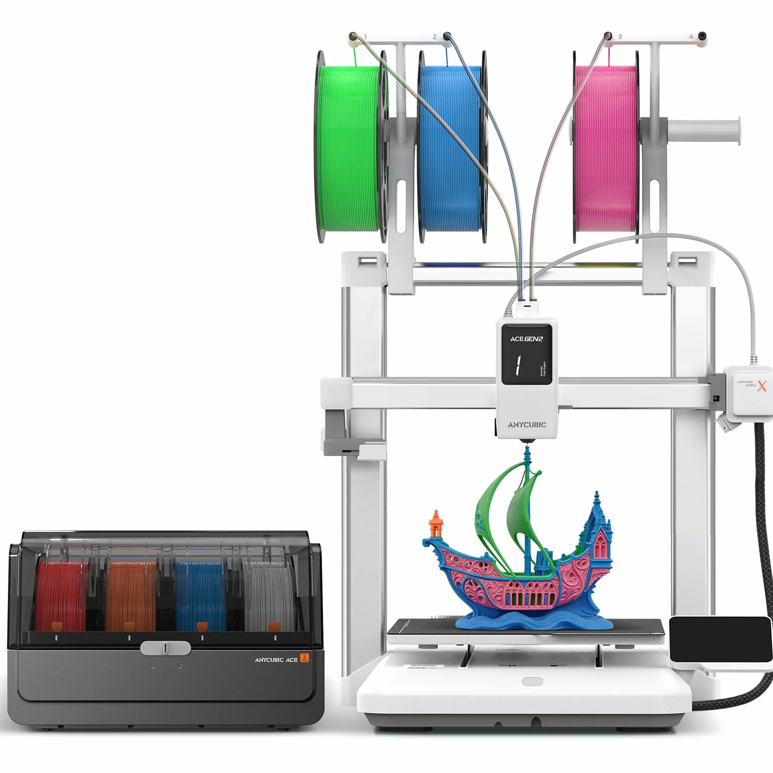 Anycubic Kobra X Combo Stampante 3D per Principianti, Essiccazione Durante la Stampa, Stampa con Filamenti Morbidi e Rigidi, Velocità di Stampa di 600 mm/s, Dimensioni di Stampa 260 x 260 x 260 mm