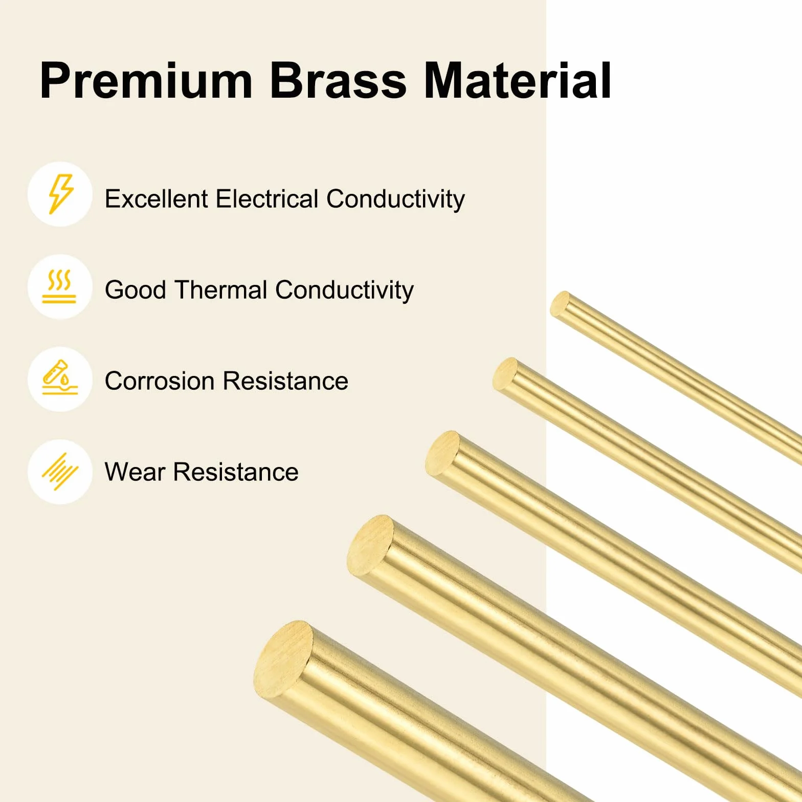 M METERXITY 5-Pack Asta In Ottone, Diametro 1-2.5mm 7.87" H59 Asta Tonda In Ottone Massiccio Per Perno Manico Coltello Materiale Forniture Per Realizzazione Coltelli, Tornio Rivetto Tondello