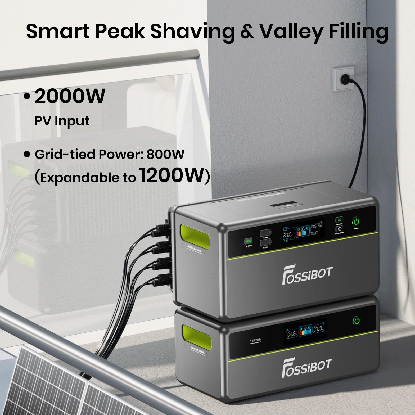 FOSSiBOT FBP1200 Centrale elettrica portatile da balcone con accumulo, Batteria LFP 1,98kWh, Espandibile fino a 39,16kWh, Microinverter All-in-One, 6500 Cicli di Carica Power station, Plug & Play