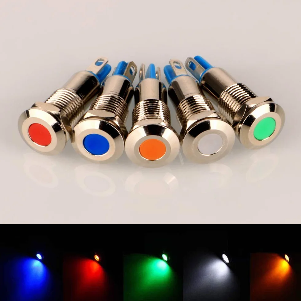 Gebildet 5pcs 8mm AC/DC 12-24V Acciaio Inossidabile Indicatore LED Impermeabile Spia Luminosa(5 colori)