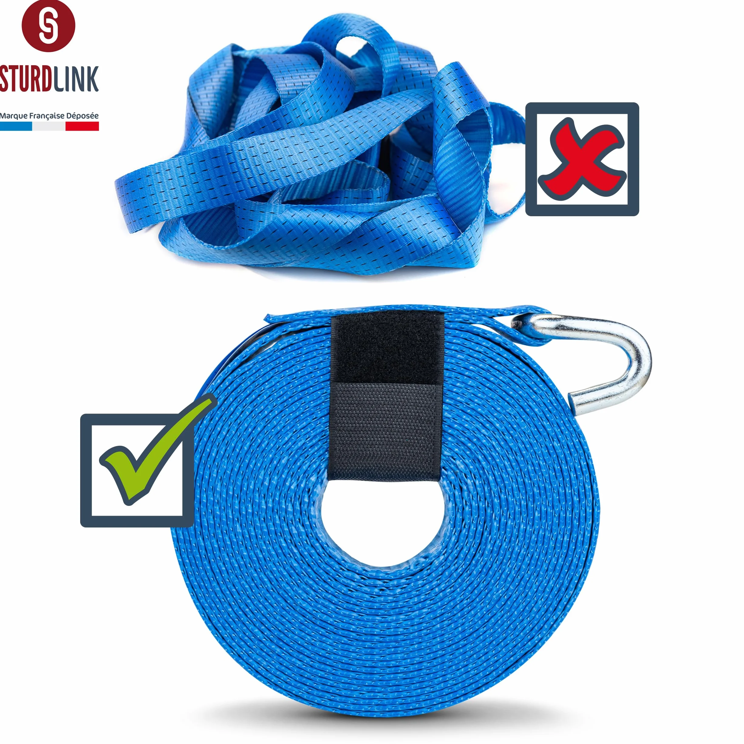 Sturdlink - x2 Cinghia di Fissaggio a cricchetto, Larghezza 50 mm, con Ganci in Ferro, Lunghezza 9 m, LC 2500 kg/5000 kg+ Borsa, STF 350 Dan, per Trasporto, rimorchio, Peso Pesante, Camion, Car