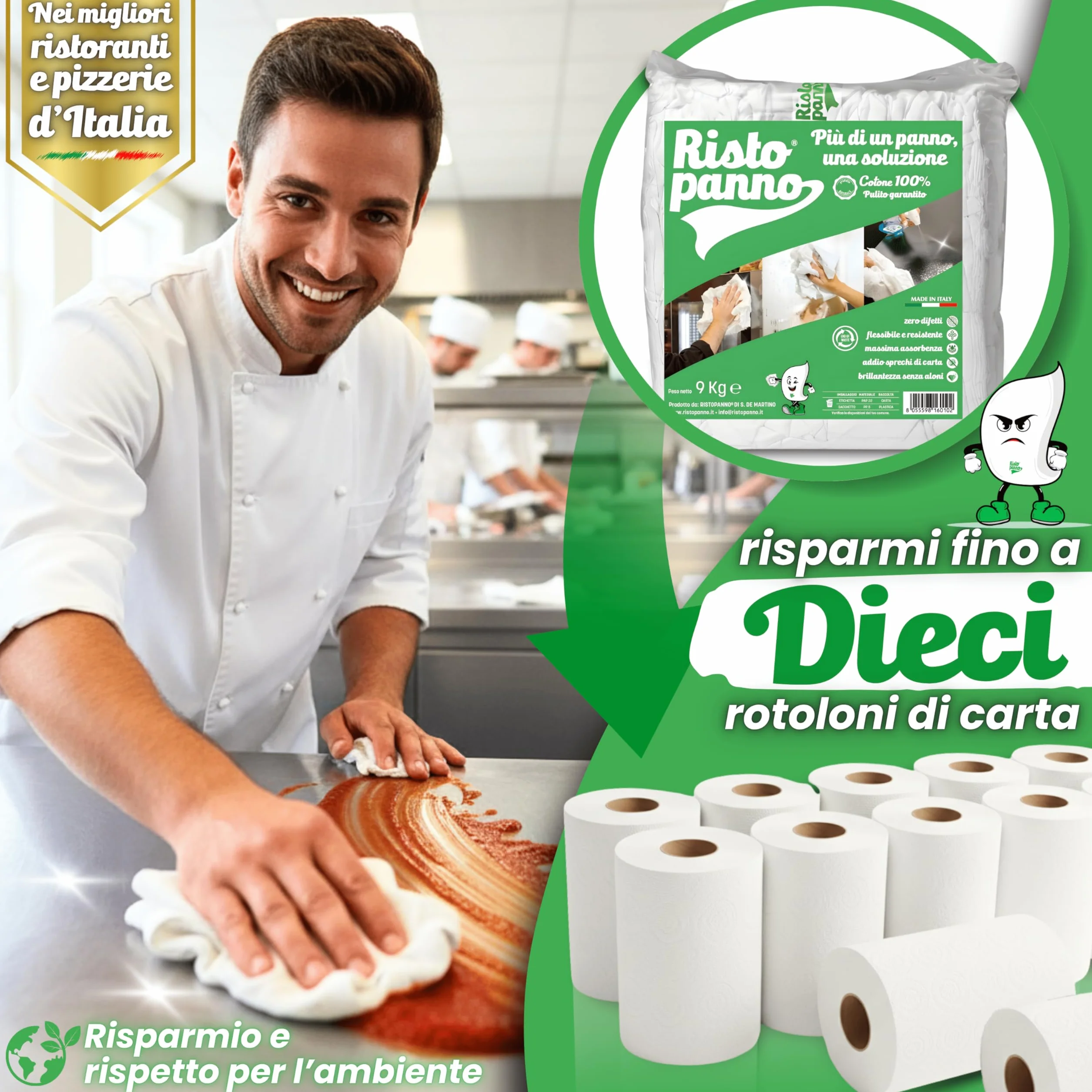 Panni Multiuso Stracci Bianchi Cotone Box 9 kg 40/50 x 50/60cm Alta Assorbenza Zero Pelucchi