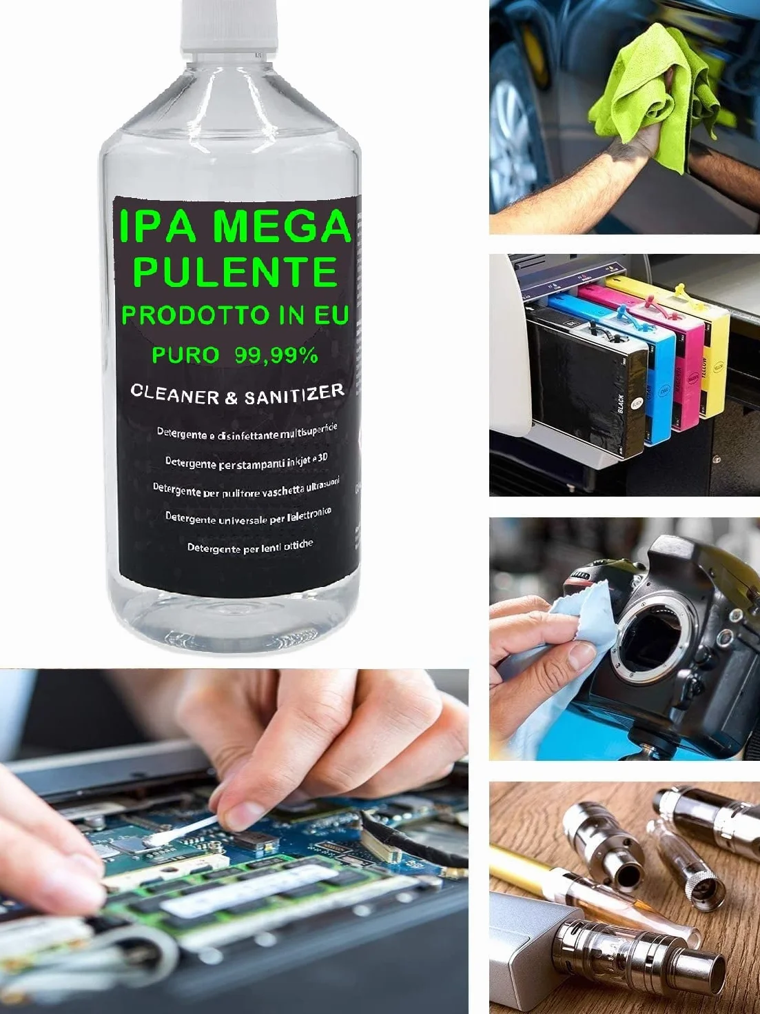 IPA MEGA PULENTE PURO Isopropanolo, Alcool Isopropilico, Detergente per Pulizia Stampanti 3D E Elettronica 1 Litro
