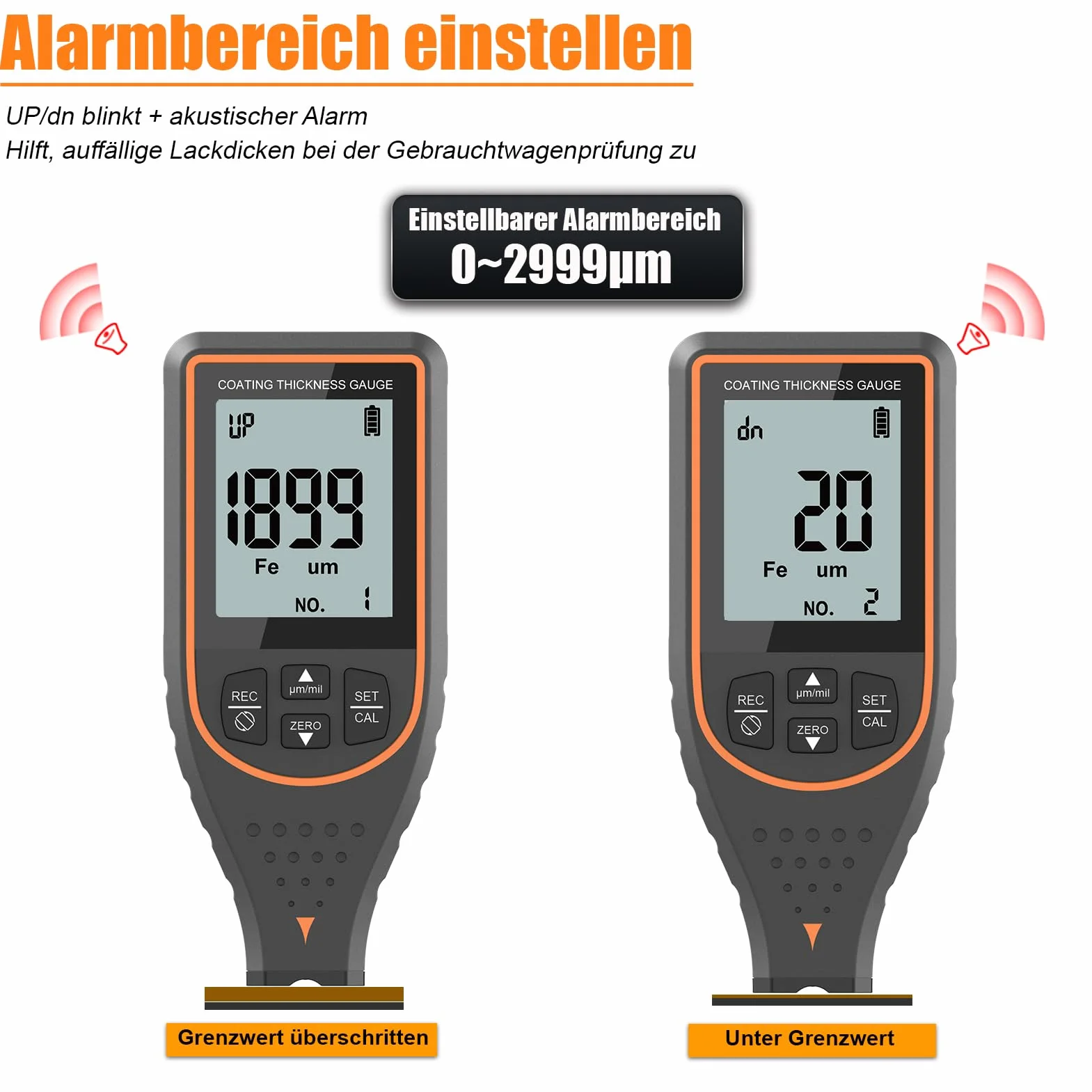 Spessimetro per Vernice Professionale 2999µm 0.1µm Auto Fe/NFe Display 180°