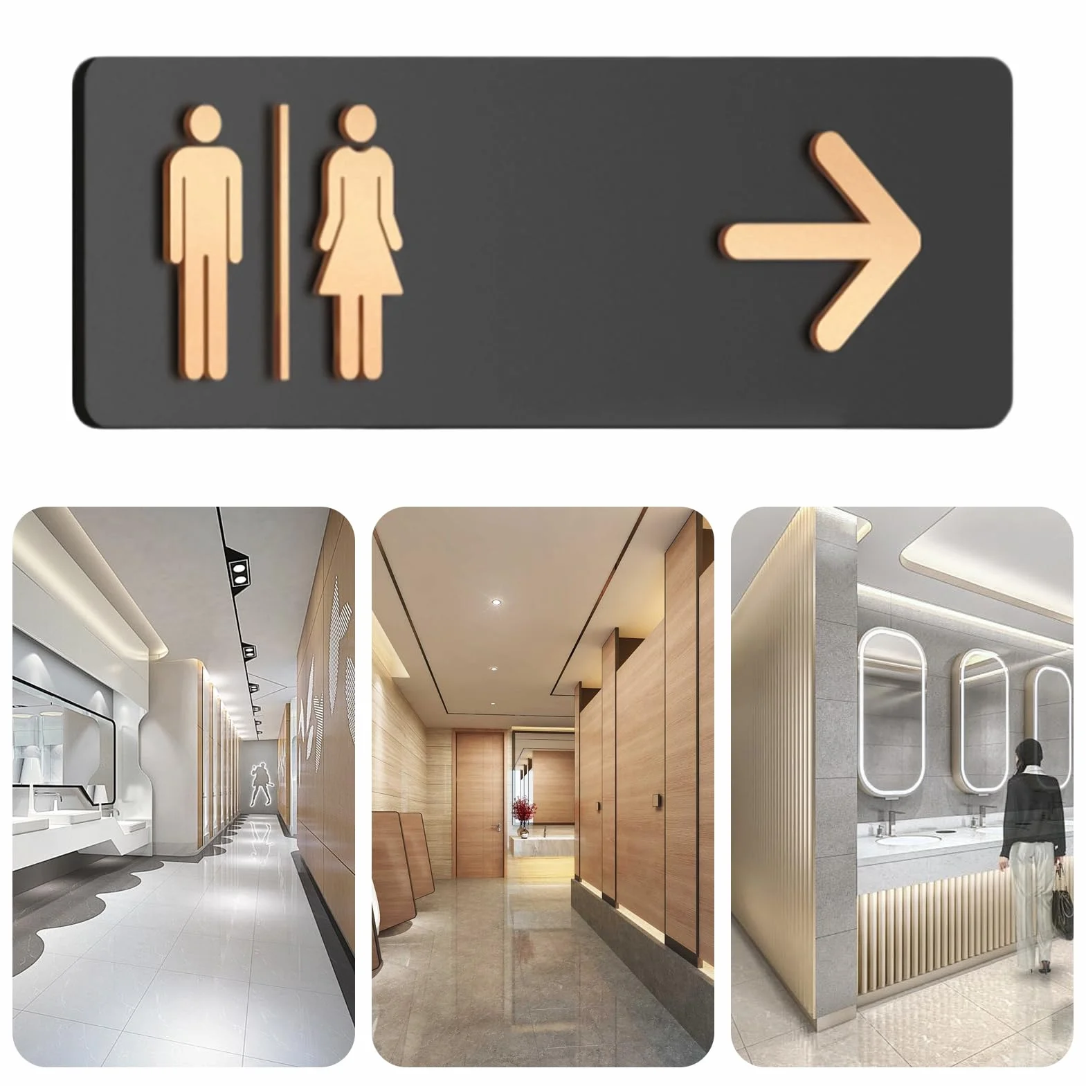 Cartello Toilette Uomo Donna In Acrilico Con Frecce Sinistra/Destra, Segnaletica Bagno Commerciale 30x10cm | Applicazione A Parete Autoadesiva Per Uffici, Luoghi Eventi & Spazi Commerciali - Insegna D