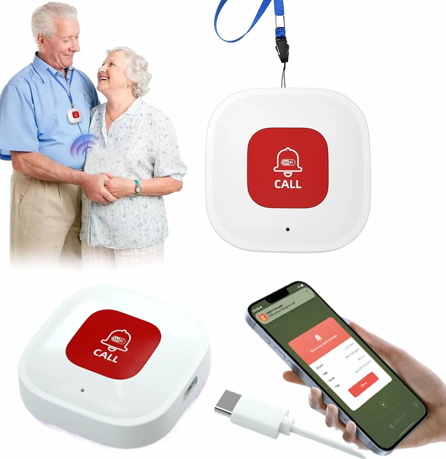 WiFi Pulsante Salvavita Anziani Sistema di Allarme di Emergenza per i Cittadini Anziani Pazienti Disabili Anziani (Supporto solo 2.4GHz Wi-Fi) (WiFi Pulsante (Non è necessario alcun ricevitore))