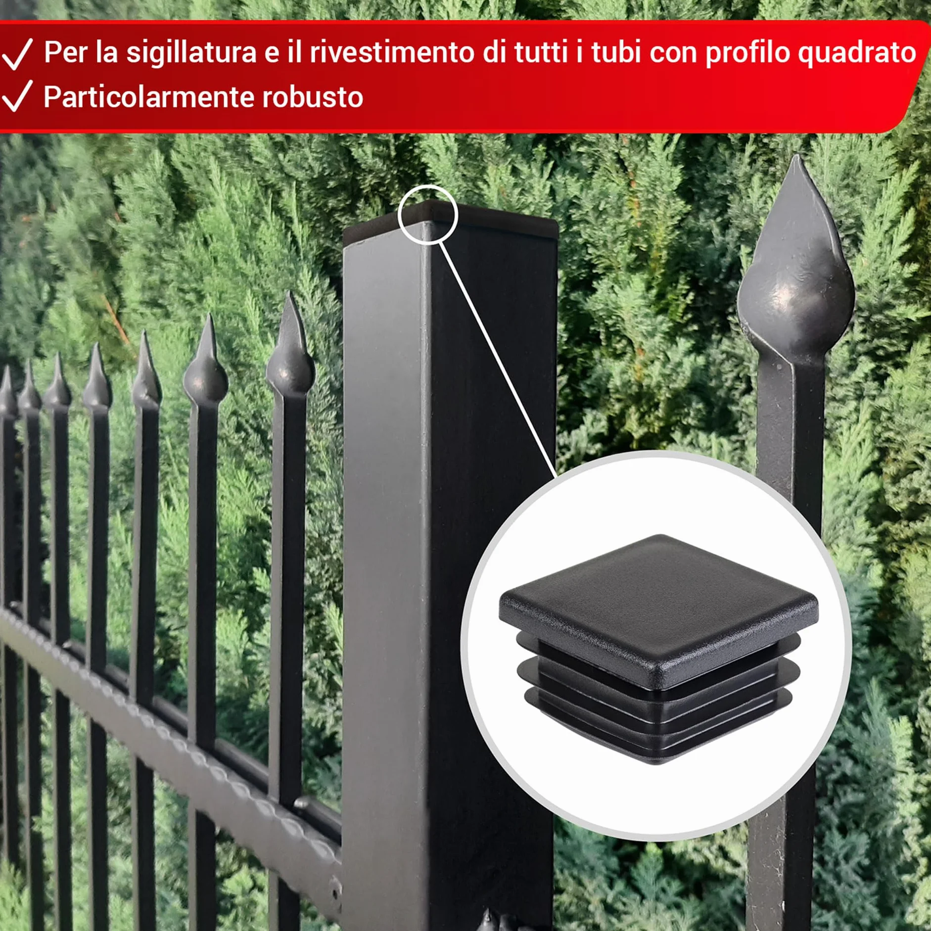 LouMaxx Tappi lamellari 50 x 50 mm, copertura per tubo nero, tappi per tubi quadrati 50 x 50 mm, tappi quadrati per tubi in plastica robusta, tappi per pali come tappo di copertura