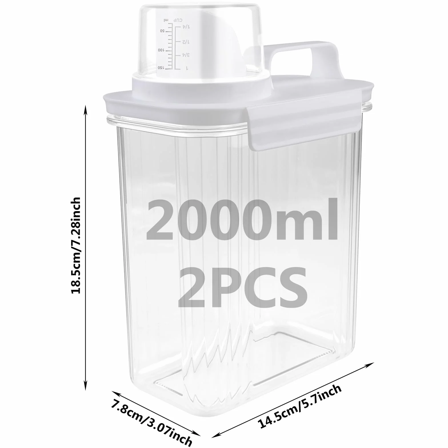 Dispenser Detersivo per Bucato: 2Pezzi 2L Dispenser per Detersivo Ermetico con Misurino, Dispense r Multiuso in Polvere, Dispense r Detersi vo Lavatrice, Riutilizzabili Contenitore per Liquidi