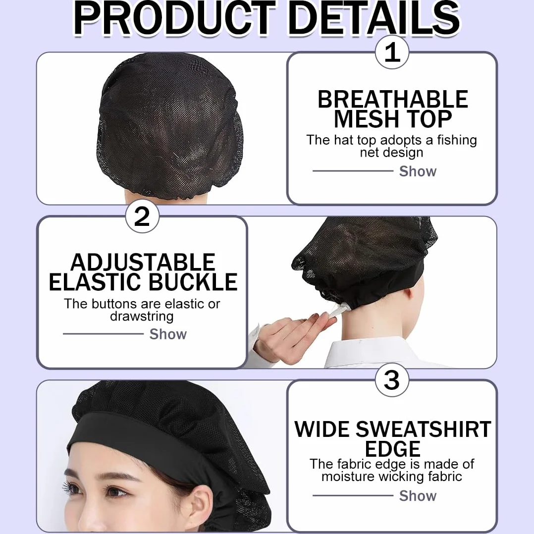 Cappelli da cuoco monouso 2 pezzi regolabile con retina per capelli riutilizzabile