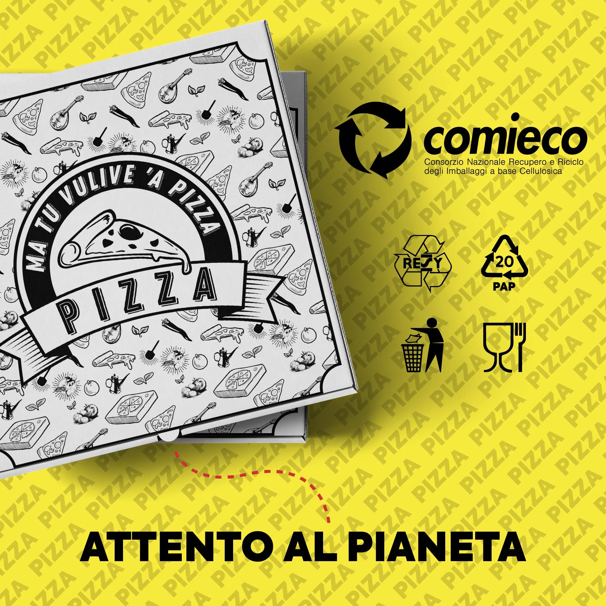 Cartone Pizza Termico 33x33x3,5 cm con Interno in PET per Pizzerie e Asporto