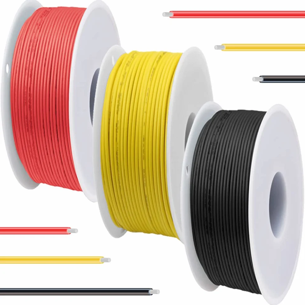 Filo in silicone calibro 24 600 V 24 AWG Fili in rame stagnato intrecciati 3 colori (nero, rosso, giallo) 7 m / 23 piedi Ciascun cavo elettrico Kit di cavi di collegamento per stampante 3D