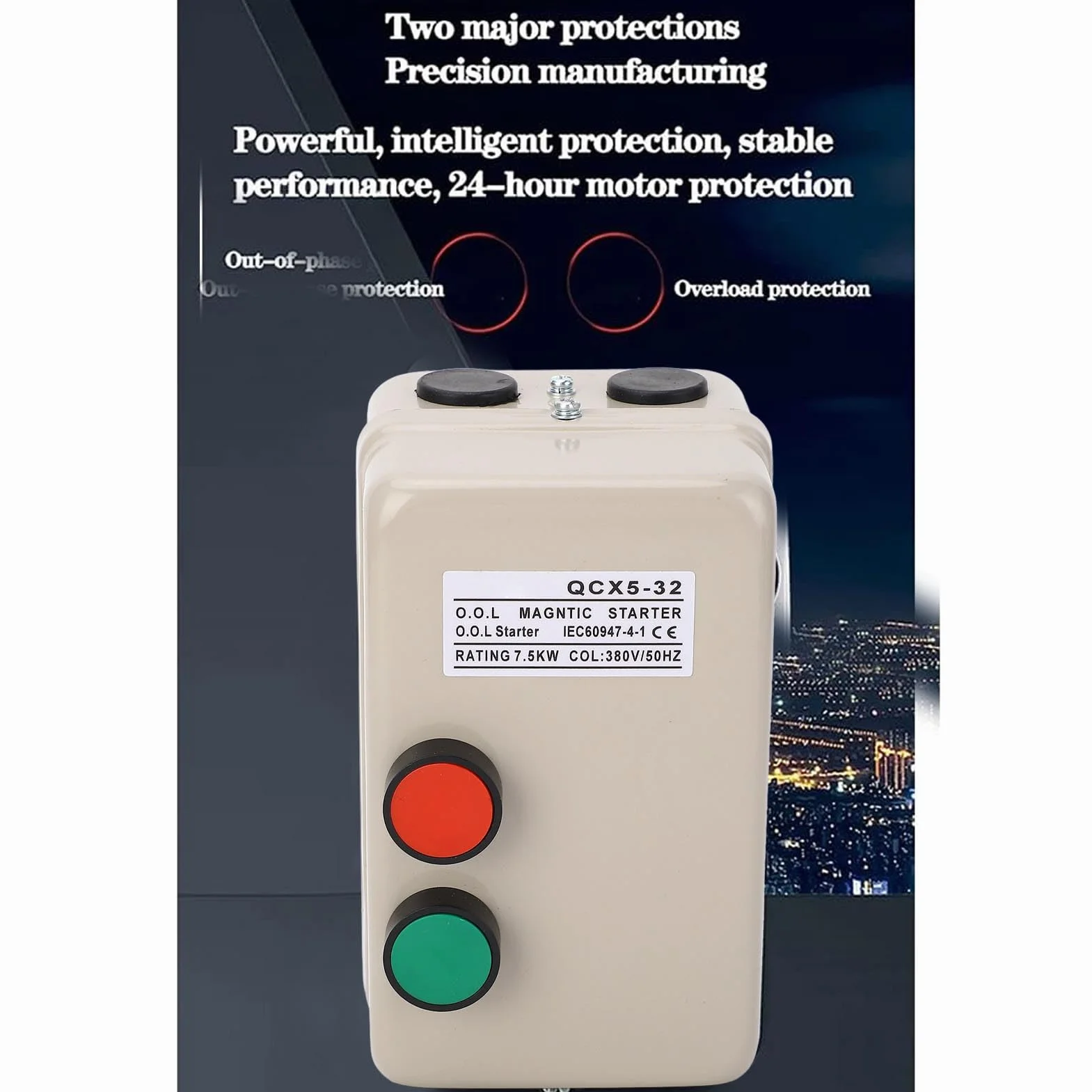 Avviatore Motore Elettrico Magnetico, Avviatore Motore Elettrico Trifase con Scatola di Commutazione Magnetica 380V 20‑A 7,5KW 3HP per Compressore d'Aria