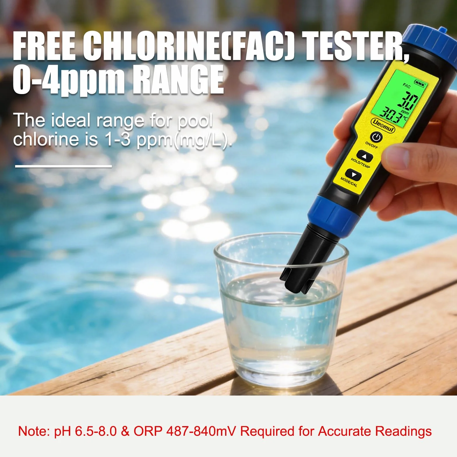 Misuratore pH e Cloro Piscina 7 IN1, Tester pH Cloro (FAC) TDS EC SALT ORP e Temperatura con ATC, pH Meter impermeabile IP67, professionale pHmetro per acqua potabile, idroponica, spa