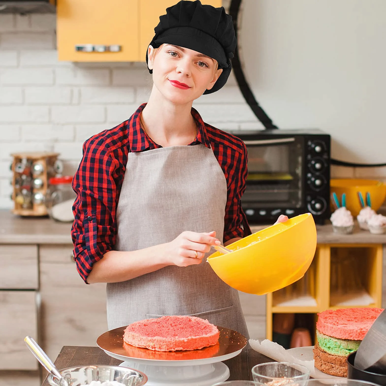 Lusofie 2 pezzi cappello da chef da cucina nero con tesa per donne uomini