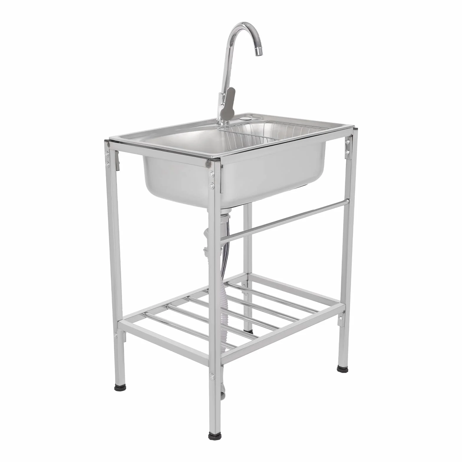 Lavello da Cucina in Acciaio Inox con Rubinetto Caldo e Freddo per Laboratori, Caffè, Bar Boutique 60 X 45 x 15 cm
