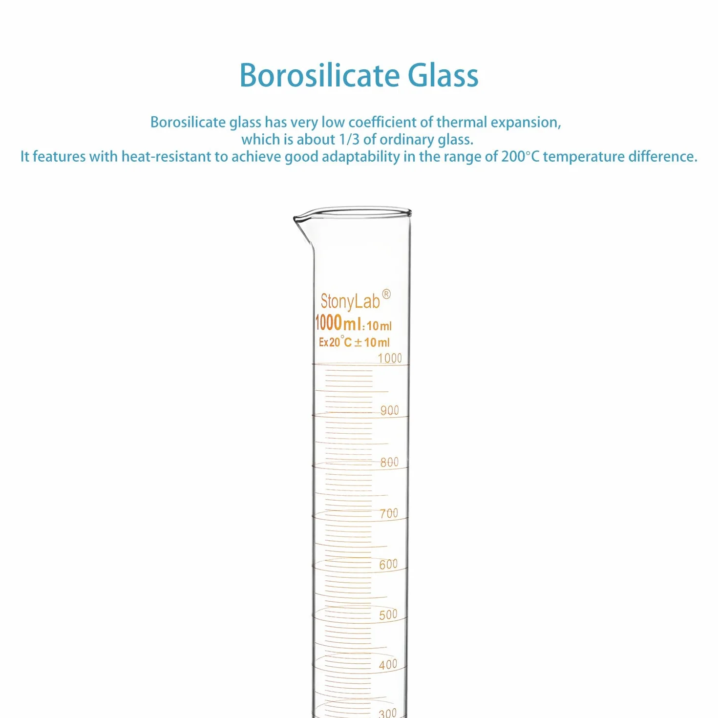 Graduated Cylinder Vetro Borosilicato 1000 ml, Cilindro Graduato Vetro Pesante