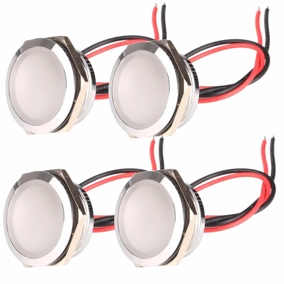 Gebildet 4 Pezzi AC/DC 12-24V 20mA Indicatore di Risparmio Energetico Indicatore Luminoso in Metallo Lampada di Segnalazione Impermeabile Dimensione del Foro 22mm LED Bianco (Testa Sferica)