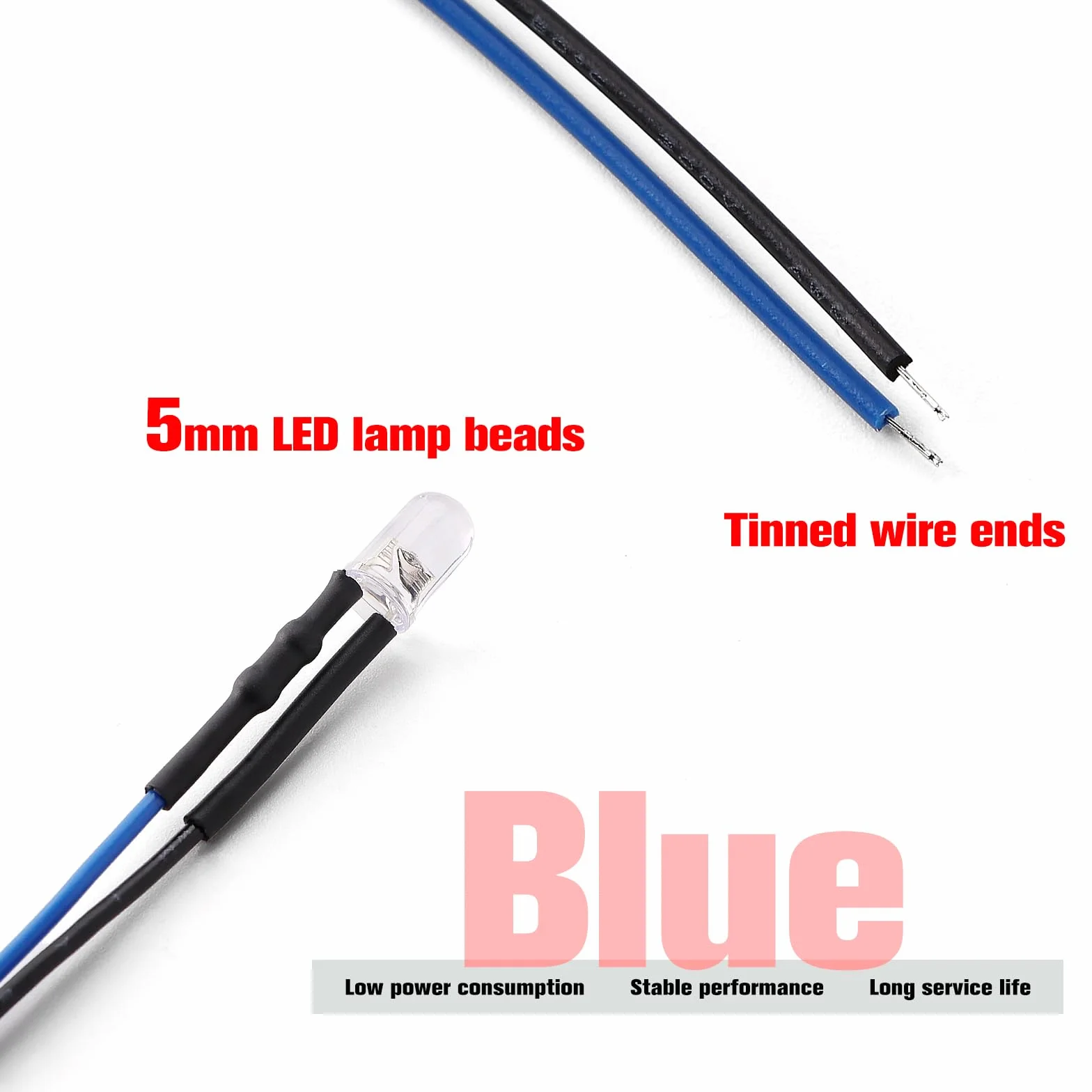 YIXISI 40 Pezzi 5mm LED Diodo 12V 20cm Blu Luce Precablata