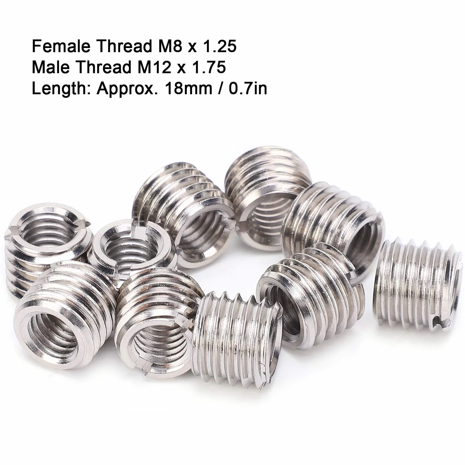Inserti Filettati Femmina M8 x 1.25mm Maschio M12 x 1.75mm Riduttore Dado Kit 10 Pezzi