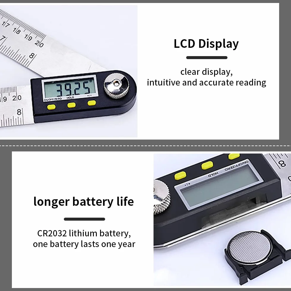 Newaner Goniometro Digitale 360° Acciaio Inox Display LCD Righello Angolare