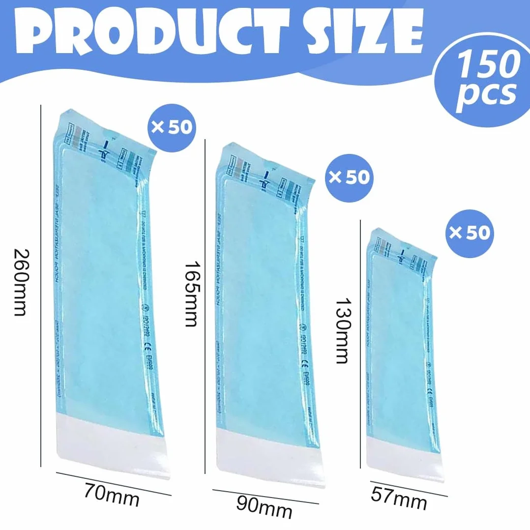 150 Pezzi Sacchetto Di Sterilizzazione, Sacchetti Per Autoclave, Sacchetti Auto Sterilizzazione, Sacchetti Sterilizzazione Manicure, Utilizzati per Strumenti Dentali e Nail Art