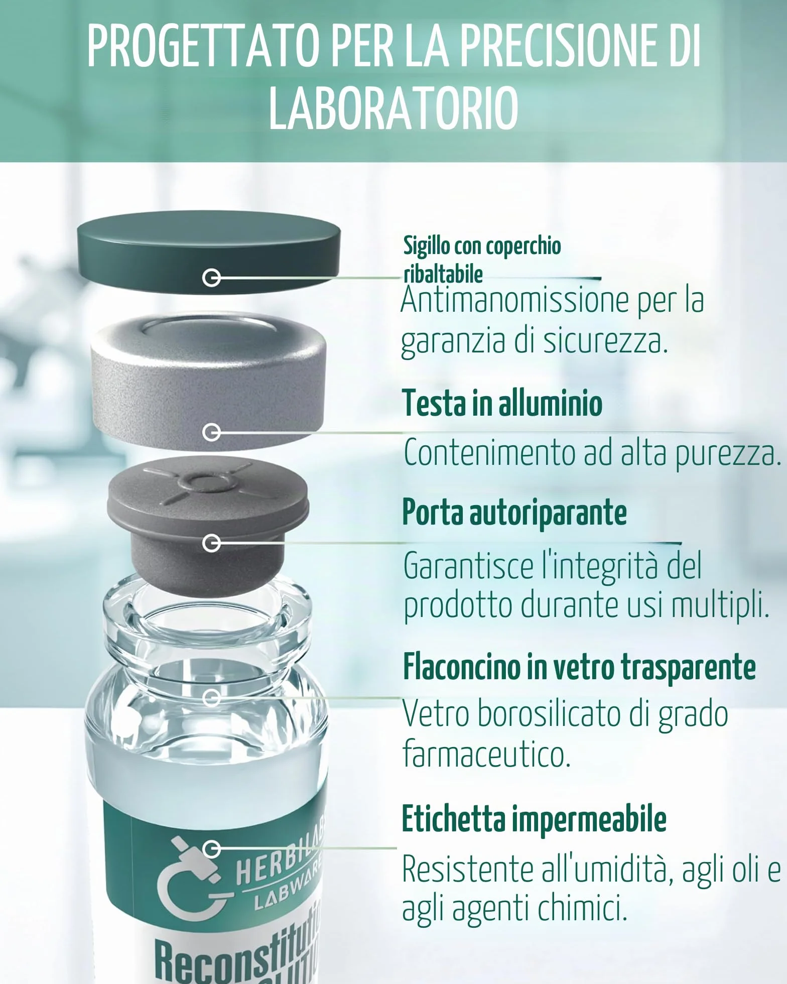 Flaconcini di vetro da 10 ml per soluzione di ricostituzione – Prodotto nell'Unione Europea