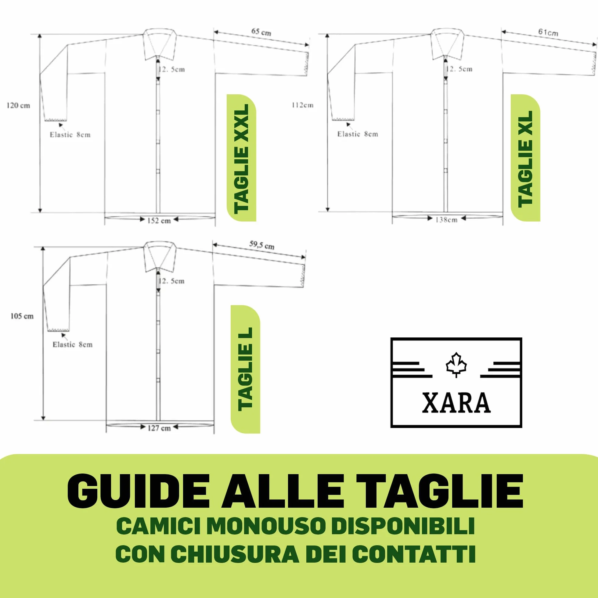 XARA Vestaglia chirurgica monouso XXXL 120 x 152 cm Confezione 10 TNT Polipropilene 35 gr