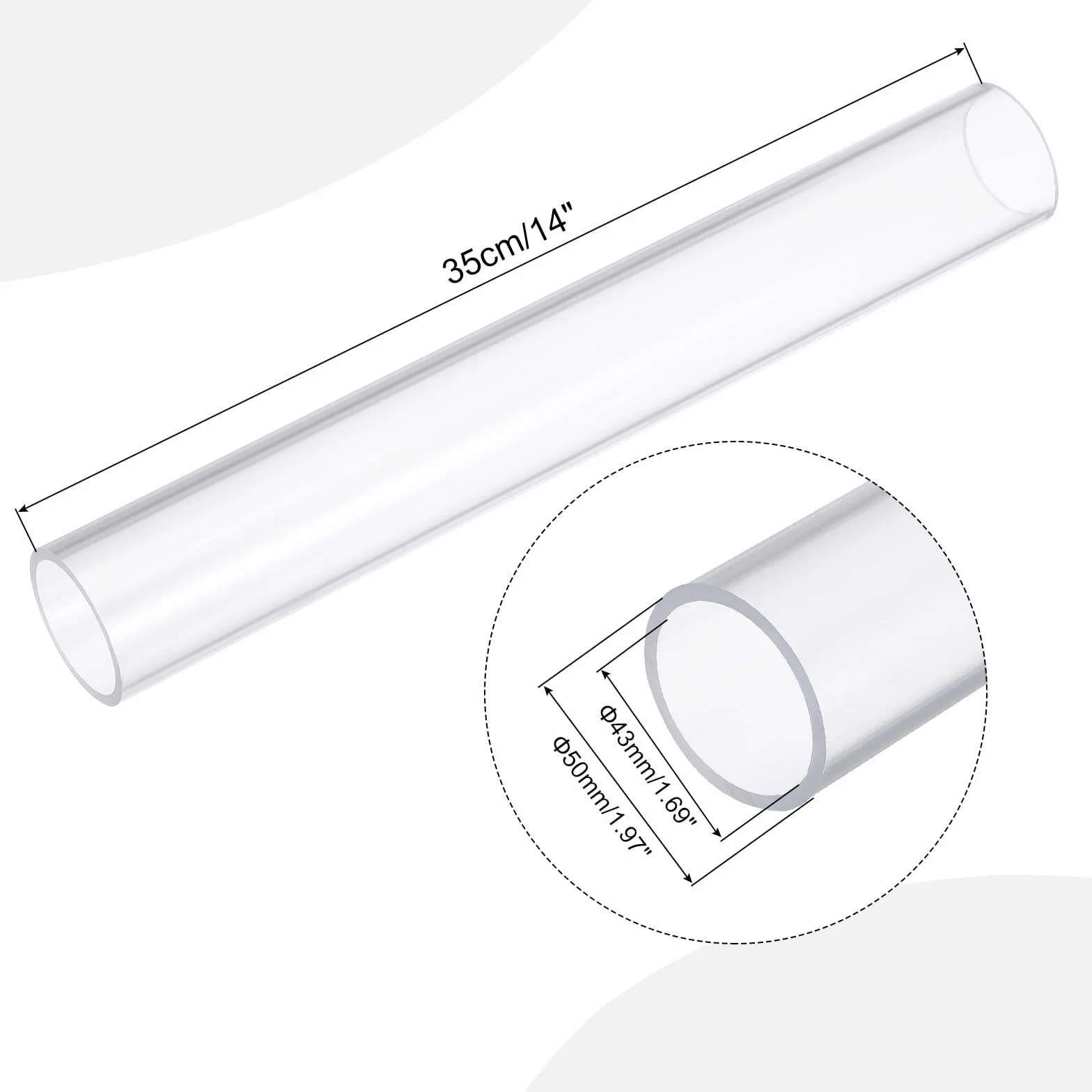 Tubo Rigido PVC Trasparente 43mm ID 50mm OD Alta Resistenza per Acquario Vasca Pesci Serra