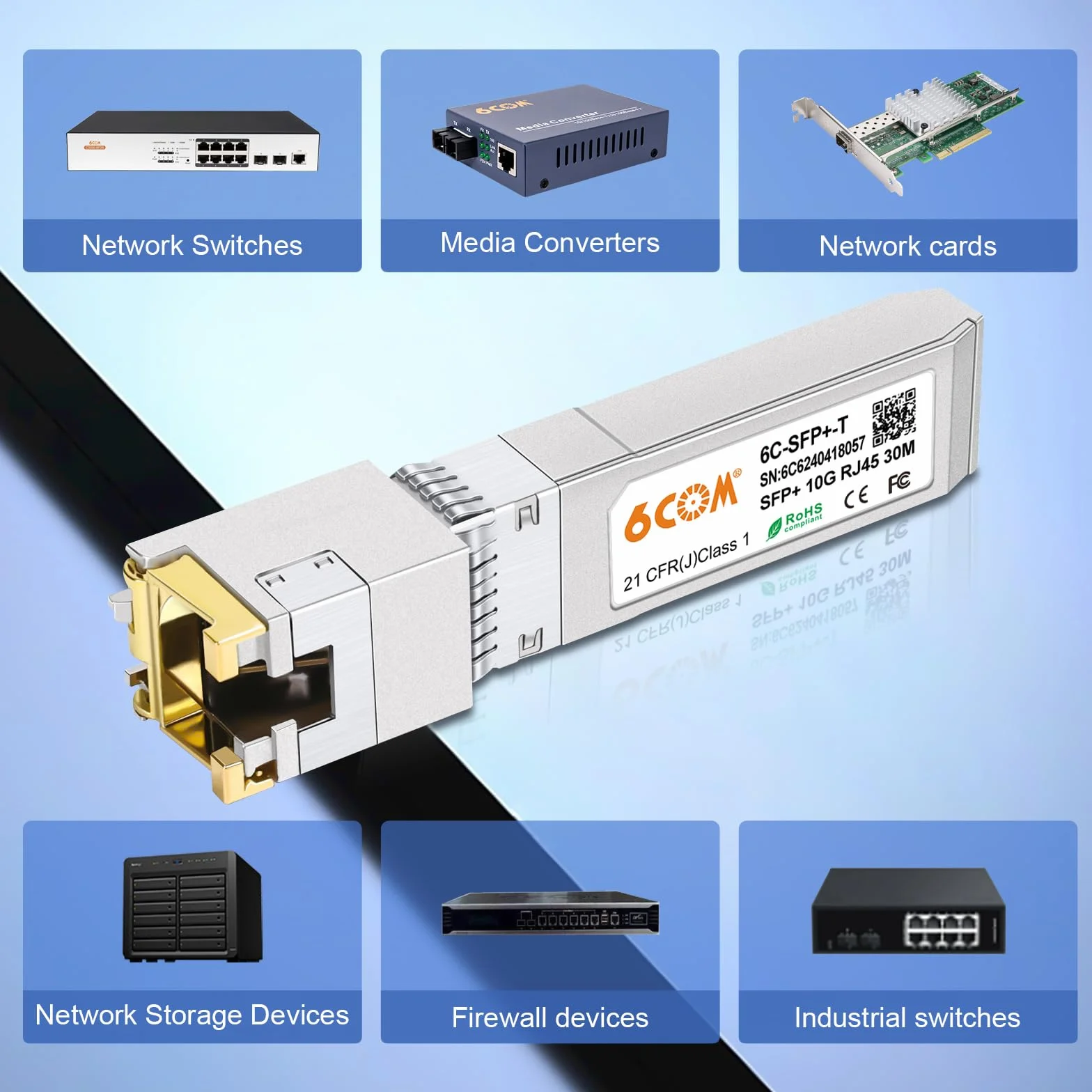 Modulo 10G SFP+ RJ45 rame CAT6a/7 30m compatibile Cisco SFP-10G-T-S Ubiquiti uacc-cm-rj45-mg D-Link Supermicro MikroTik S+RJ10