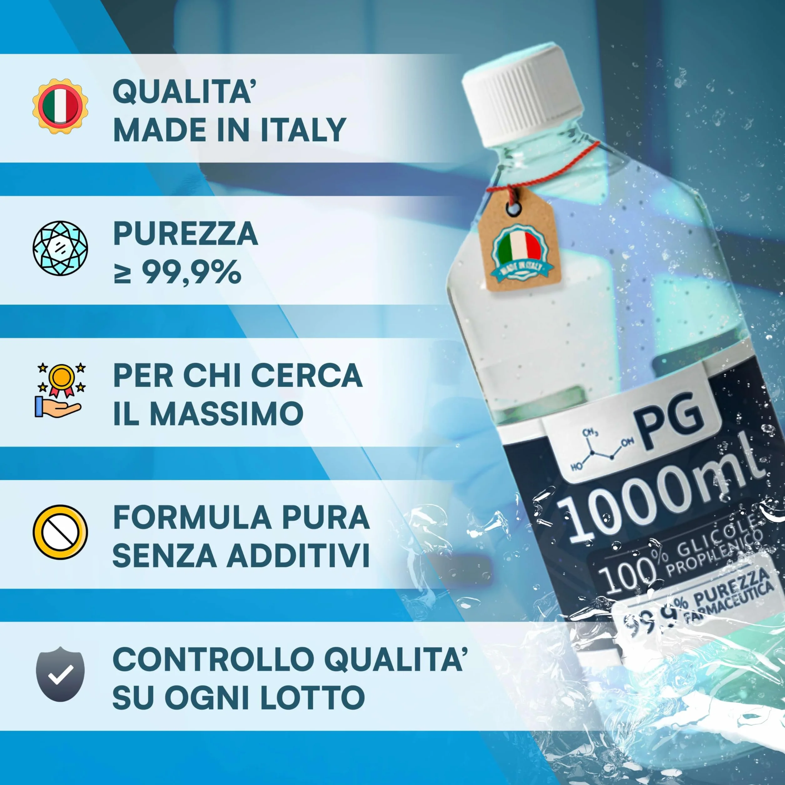 Glowell Kit 2000 ml Glicerina Vegetale Pura e Glicole Propilenico 1000 ml ciascuno, Purezza Farmaceutica 99.9%, Base Neutra 50/50 Multiuso Cosmetico e Tecnico, Made in Italy