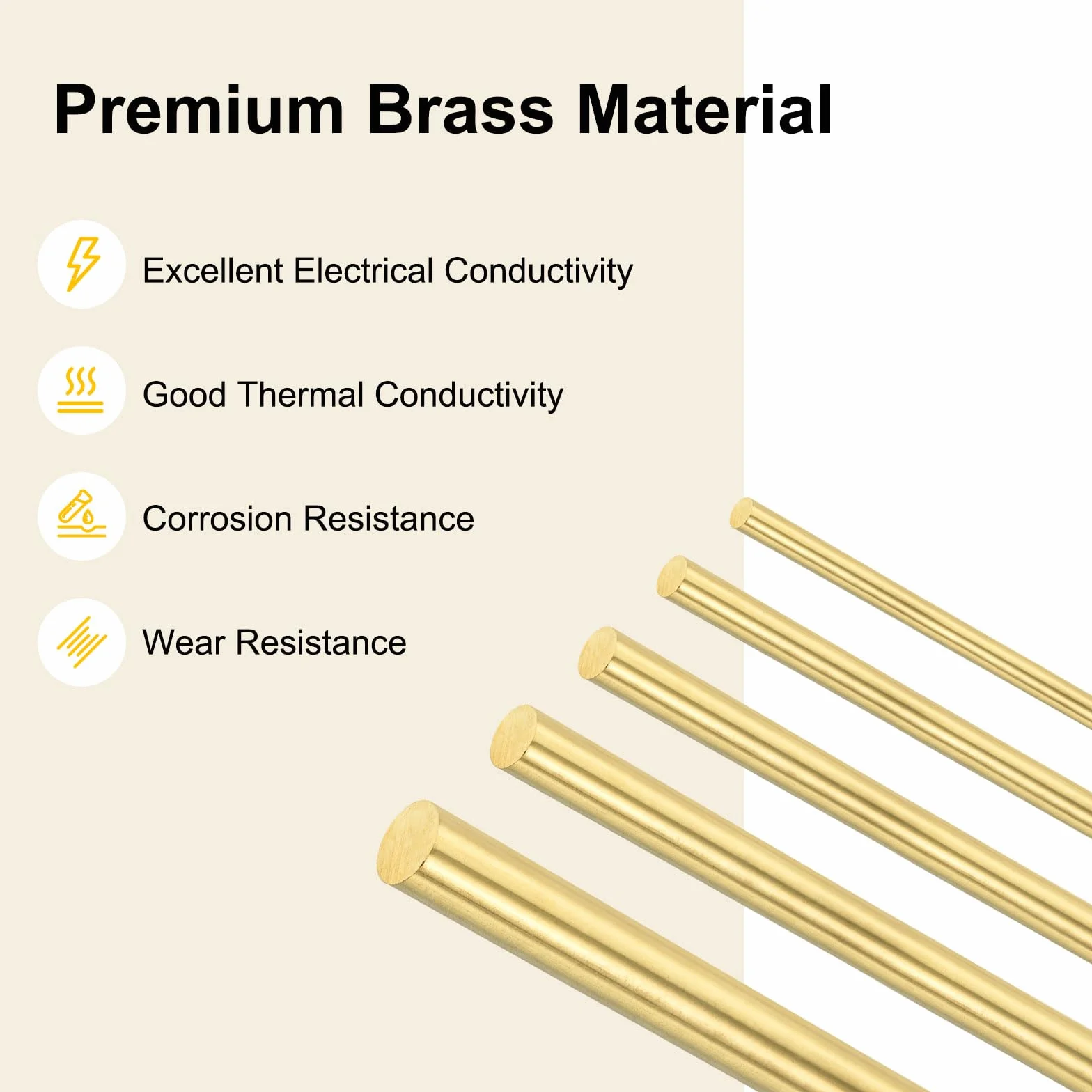 M METERXITY 5-Pack Asta In Ottone, 3,4,5,6,8mm Dia 3.94" H59 Asta Tonda In Ottone Massiccio Per Perno Manico Coltello Materiale Forniture Per Coltelli/Perno Albero, Tornio Rivetto Stock Tubo