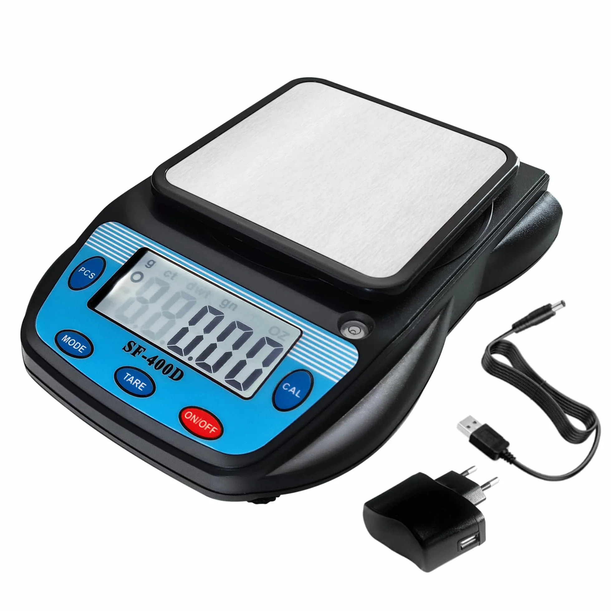 Eosphorus Bilancia Digitale di Alta Precisione 600g/0,01g con Piatto Quadrato, Bilancia Professionale per Laboratorio, Gioielleria e Monete, Funzione Tara, Doppia Alimentazione USB/AC