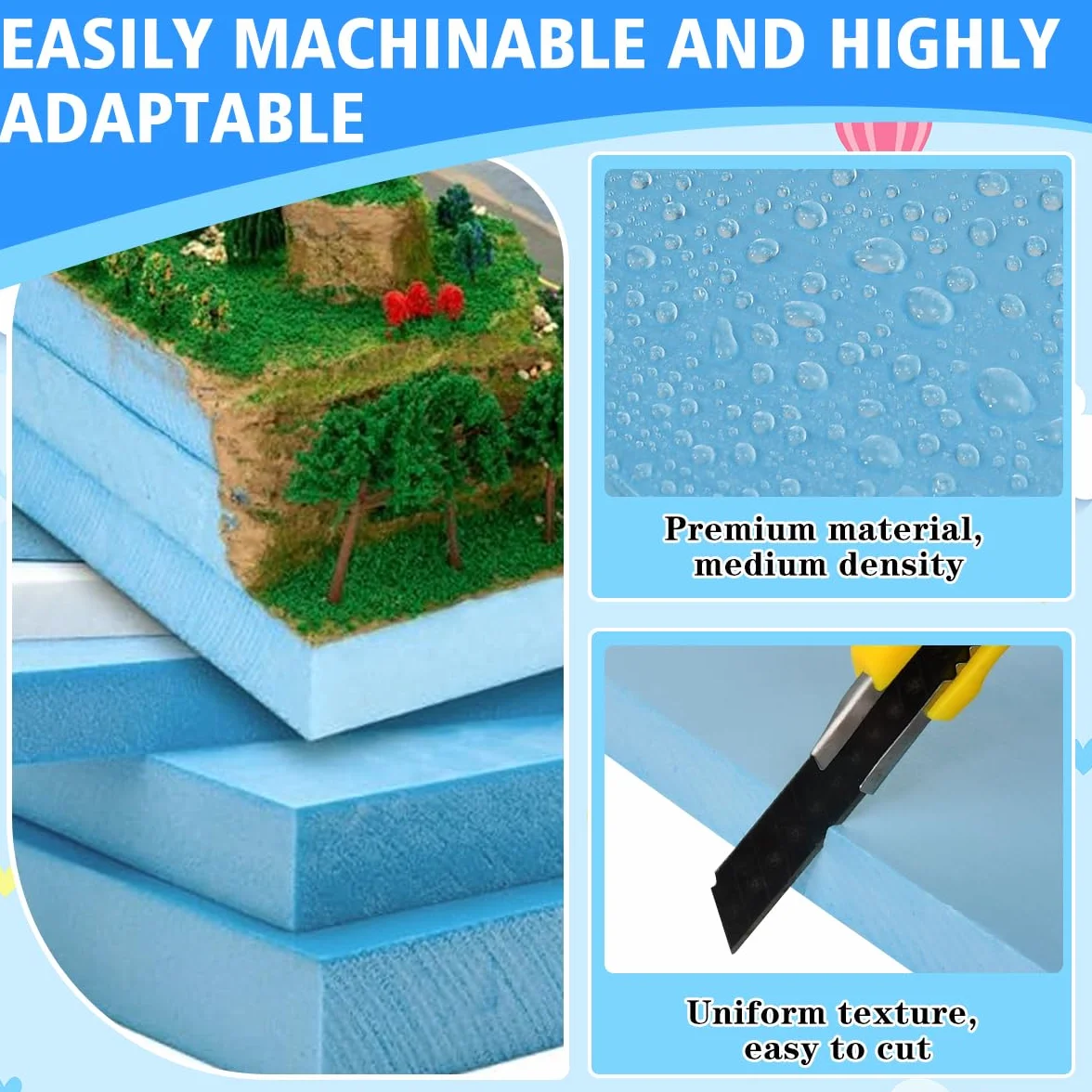 HEKOBAG 6 Pz Pannelli in Schiuma di Polistirene,Schiume ad Alta Densità da 29 x 20 x 2 cm,Fogli Polistirene per Modellismo,Blocchi Rettangolari in Schiuma per Fai da Te, Artigianato