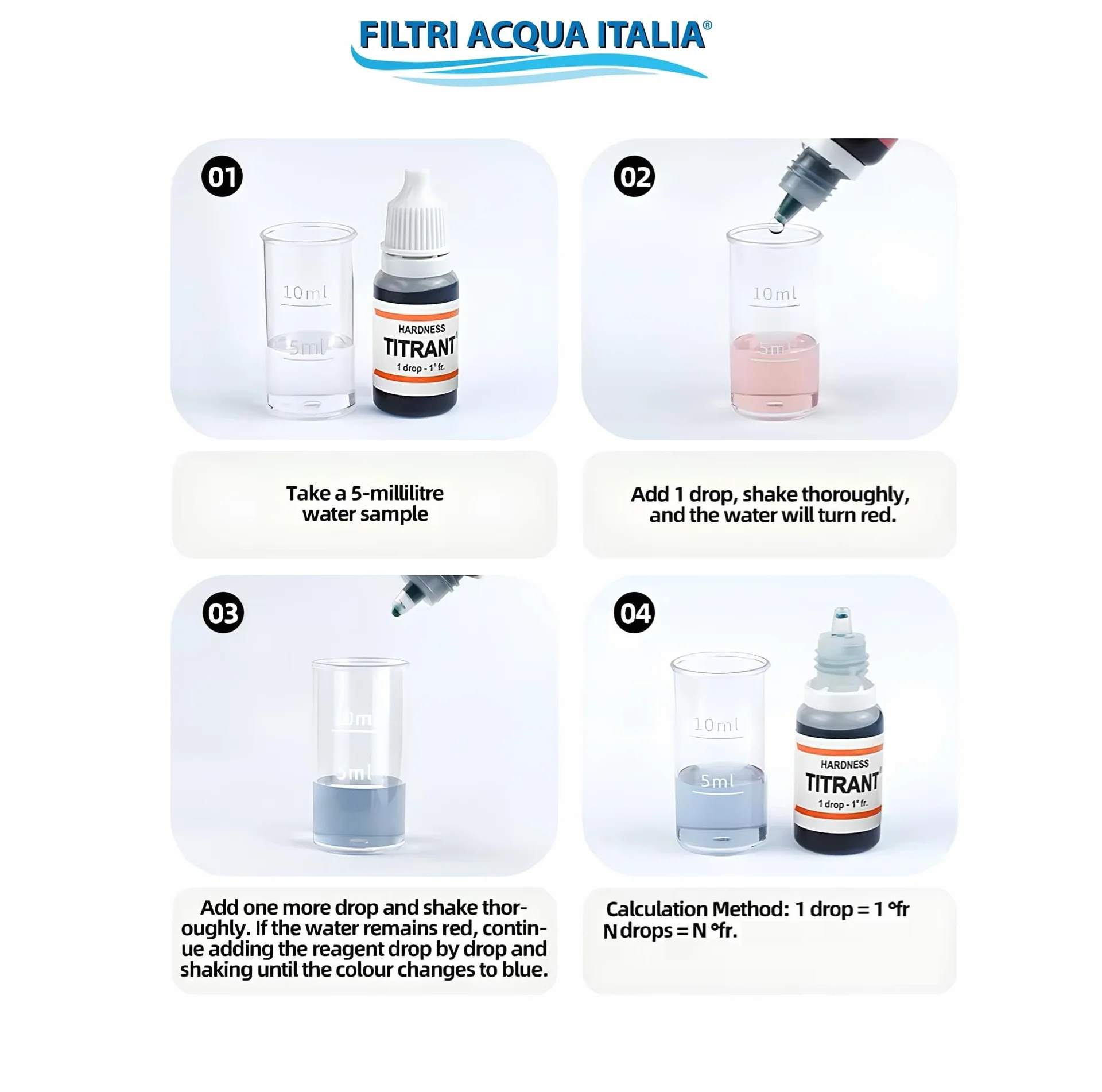 Titrant Kit Analisi Durezza Acqua Gradi Francesi 2 Pezzi