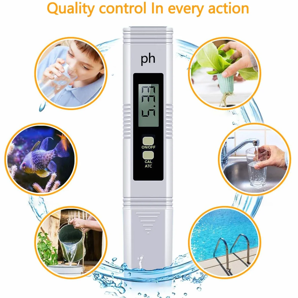 Misuratore ph Misuratore ph Piscina Intervallo di prova 0-14 PH, Misuratore digitale del PH dell'acqua per acqua, adatto per acquari, idroponica, piscine, test acqua potabile, ecc.